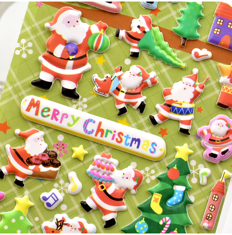 圣诞贴纸儿童玩具可爱3d立体泡泡贴圣诞老人礼物装饰粘贴纸酒红色ks07