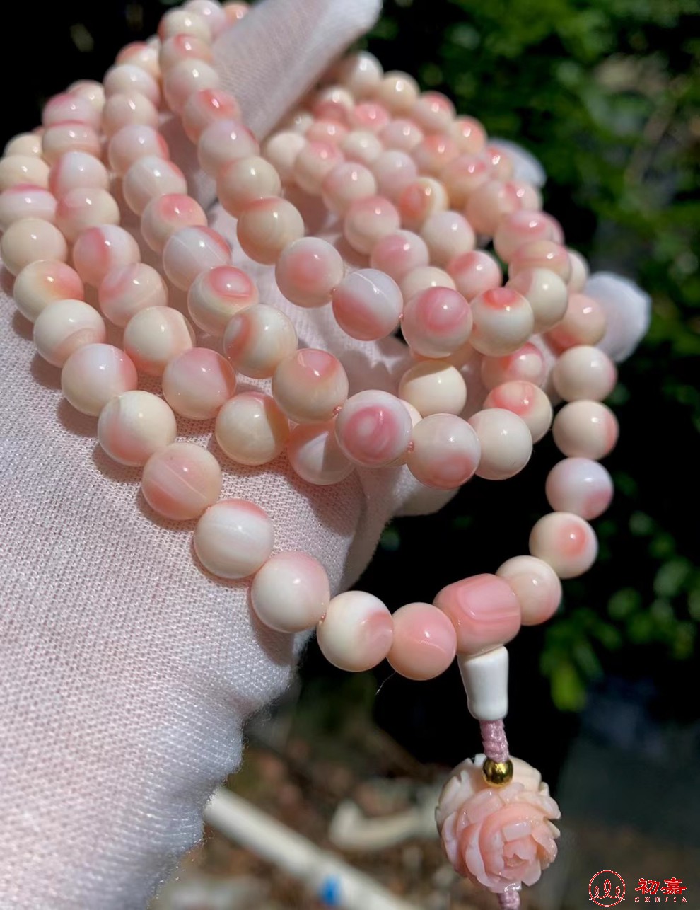 初嘉 胭脂螺8mm粉贝壳手串 手链108颗女王贝收藏级 佛珠项链女友礼物