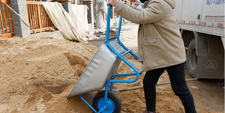 轮货车推沙泥土花园垃圾建筑大棚工地手推车工具蓝色独轮车一辆打气胎