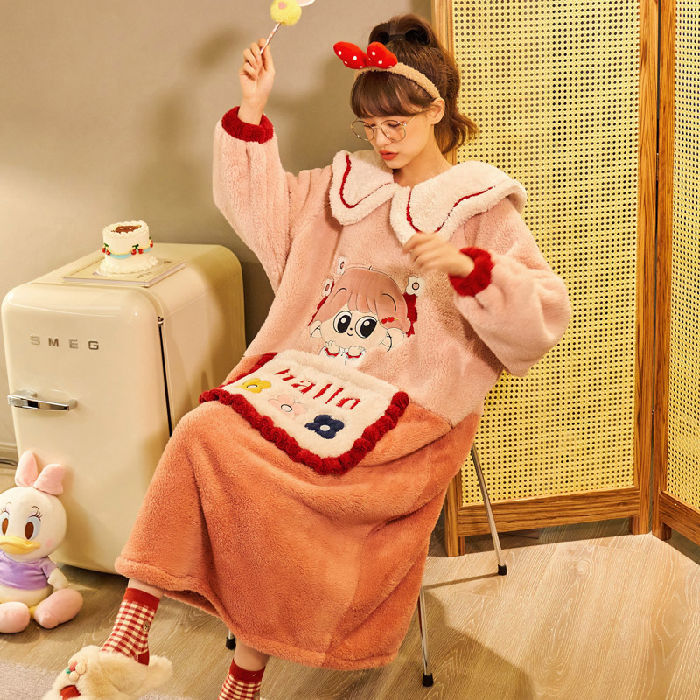 60女生睡衣冬季居家服女士加厚毛毛绒款冬天可爱少女式加绒家居服