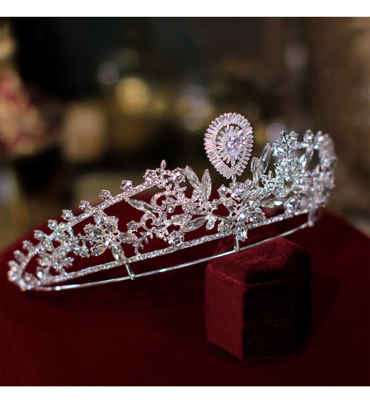 ck if施华洛世奇锆新娘头饰皇冠额饰叠戴超美优雅气质王冠锆石水晶