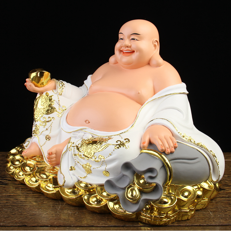 细细木语大肚弥勒佛像白衣黄衣宽体笑佛菩萨树脂神像供奉家用客厅摆件