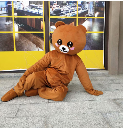 网红熊人偶服装抖音熊发传单小熊套头布朗熊玩偶服套装卡通服定制浅色