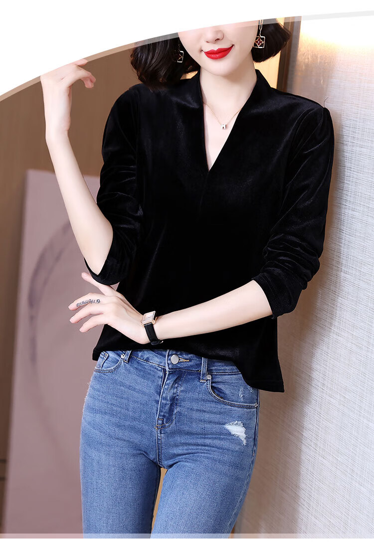 虎年高档女款本命年小衫红色金丝绒上衣女秋冬长袖大马码加厚打底衫女