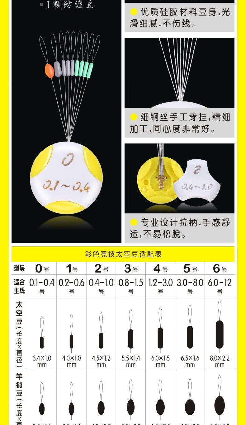 仓吉太空豆套装10包装彩色竞技72防缠束竿豆硅胶圆柱形渔具配件0号线