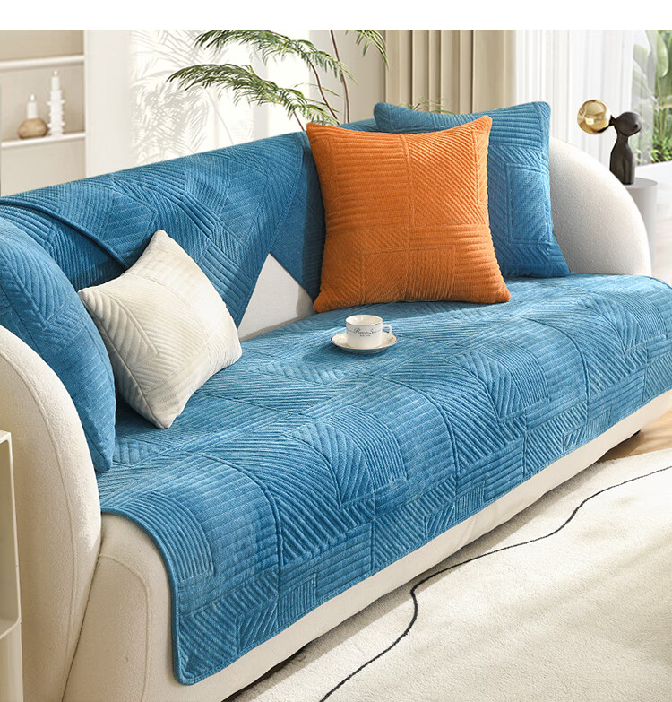 四季通用2022新款座垫简约现代防滑沙发套罩靠背盖布诗情清新绿7070cm