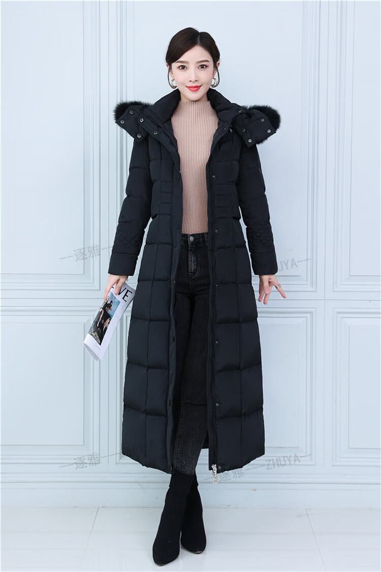 zhuya2021年新款加厚北方超长款羽绒服女防寒加长过膝到脚踝大毛领