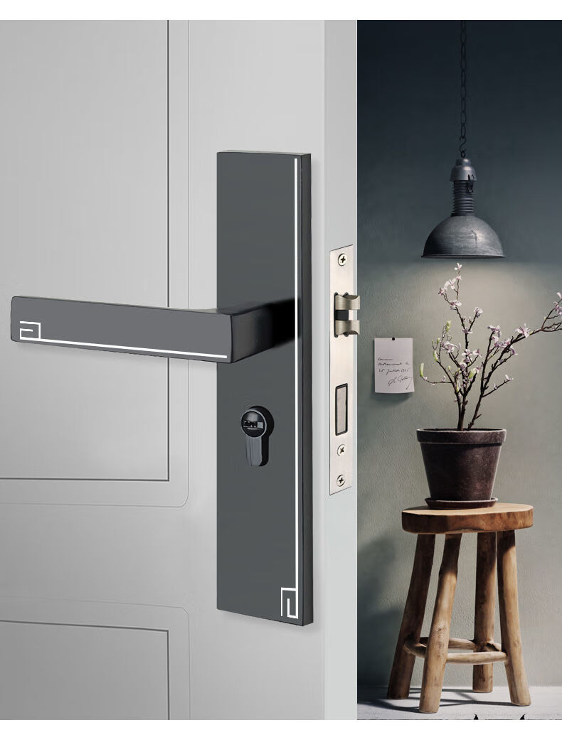 中式房门磁吸静音分体卧室门锁室内木门锁子门锁家用通用型门把手金边