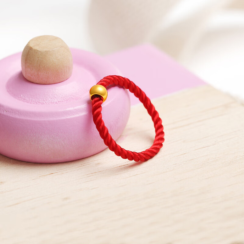 秋桑999足金黄金戒指转运珠女男情侣款手工红绳小金豆抖音网红小金珠