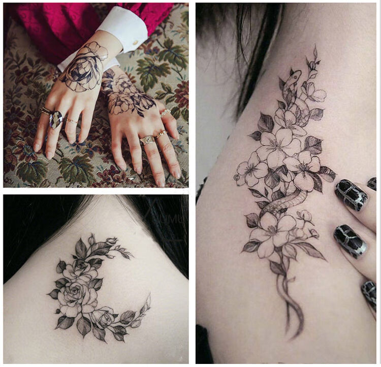 桑雀花臂纹身贴花水性感仿真胸口锁骨半臂彩绘女刺青网红纹身贴 一张