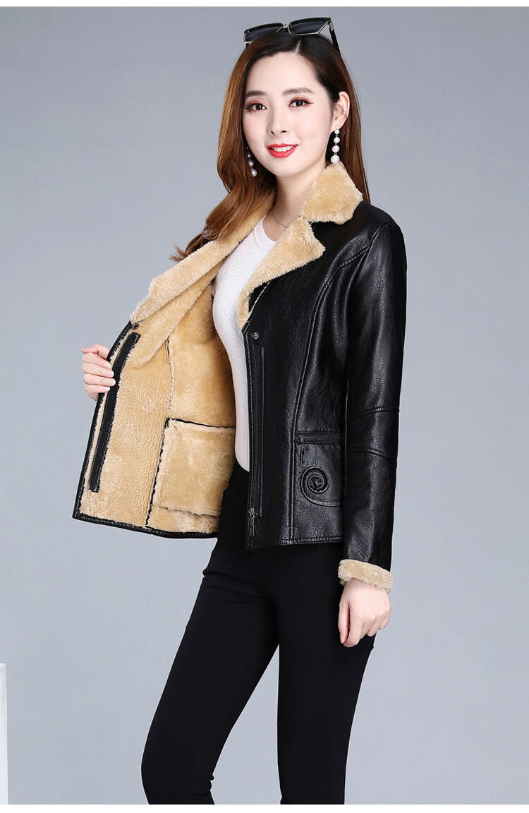 女装新款秋冬新款韩版皮毛一体外套女修身短款pu皮夹克加厚加绒皮衣女