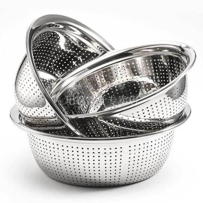 不锈钢漏盆三件套不锈钢漏盆加厚米筛沥水盆24cm40cm菜篮水果篮厨房多