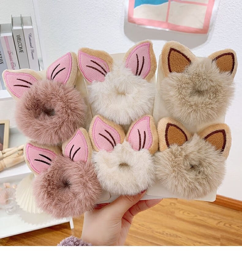 儿童发圈毛绒橡皮筋头绳女孩可爱头饰女童头花扎头发皮筋女发饰浅咖