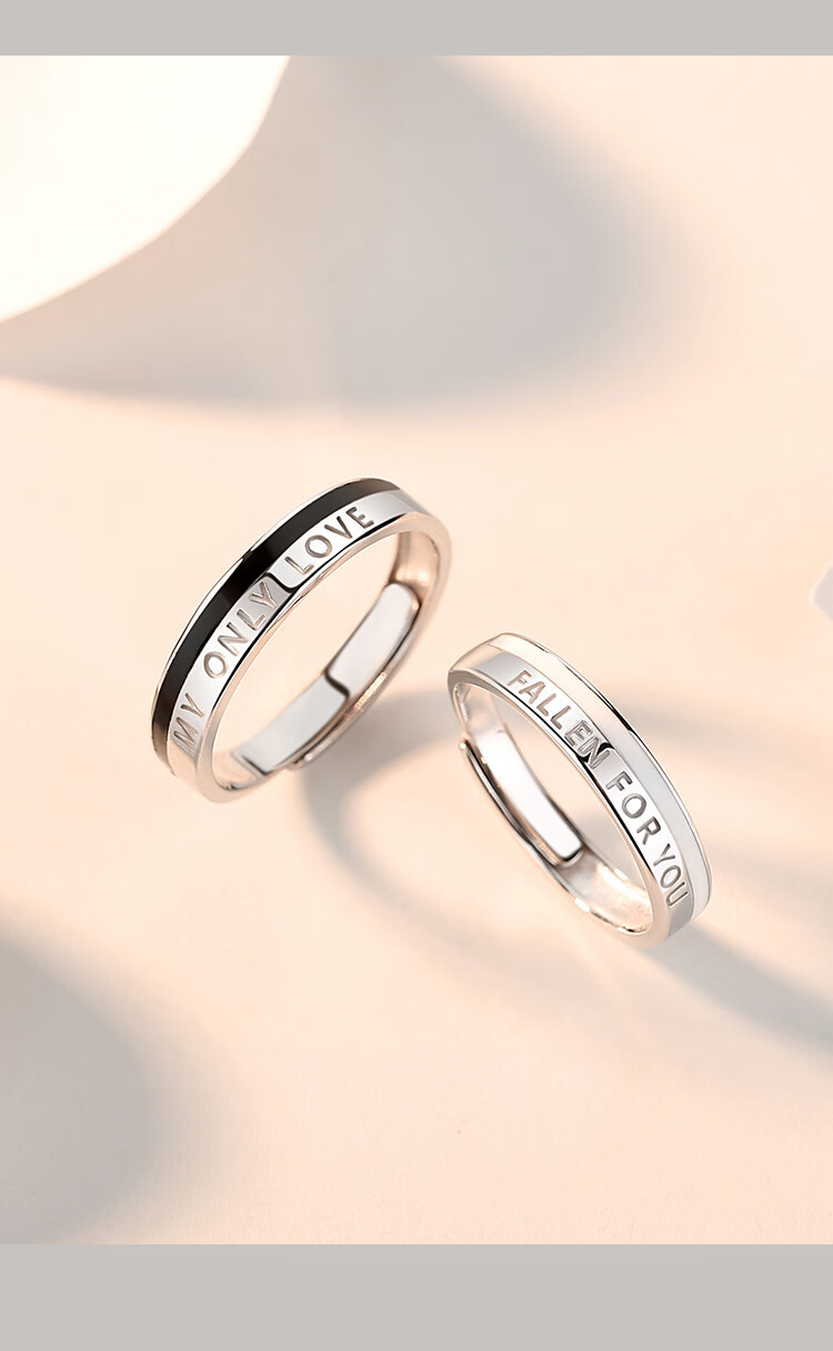 s925银字母情侣戒指韩版对戒男女一对轻奢小众设计素圈指环手饰送女友