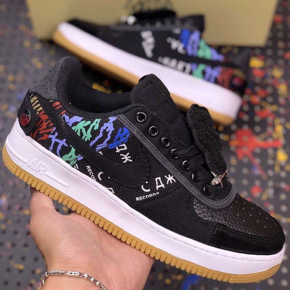 新款travis scott x air af1 ts联名斯科特鬼脸空军一号男女板鞋 黑色