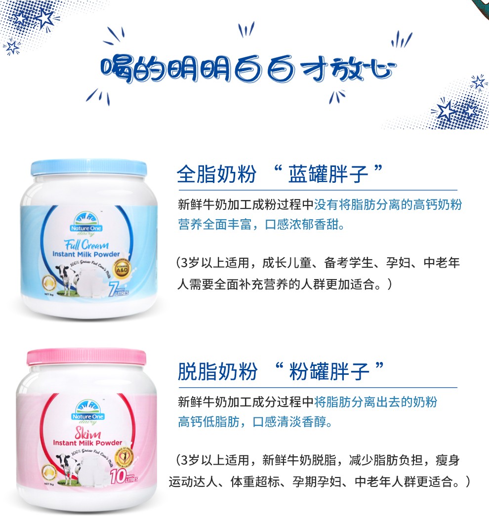 澳洲nod奥纯冠 蓝罐胖子营养速溶奶粉nod蓝胖子奶粉成年人 蓝胖子