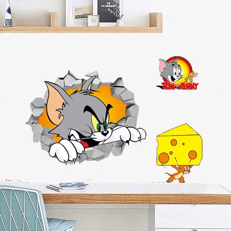 猫和老鼠墙贴猫和老鼠3d立体墙贴画卧室儿童房间布置创意客厅墙壁装饰