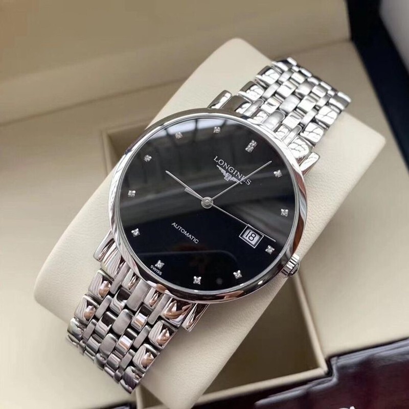 二手95新浪琴longines博雅系列二手自动机械男表背透黑面白面刻度钻