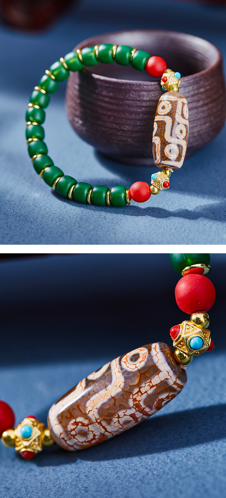 情冰喜马拉雅雪巴珠手串藏地天珠九眼天珠单圈尼泊尔老金送亲戚朋友