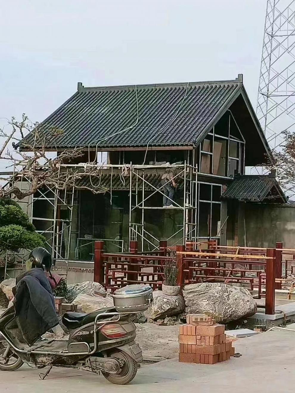 仿古樹脂一體瓦屋簷屋頂裝飾瓦中式涼亭圍牆門樓建築琉璃塑料瓦片1100