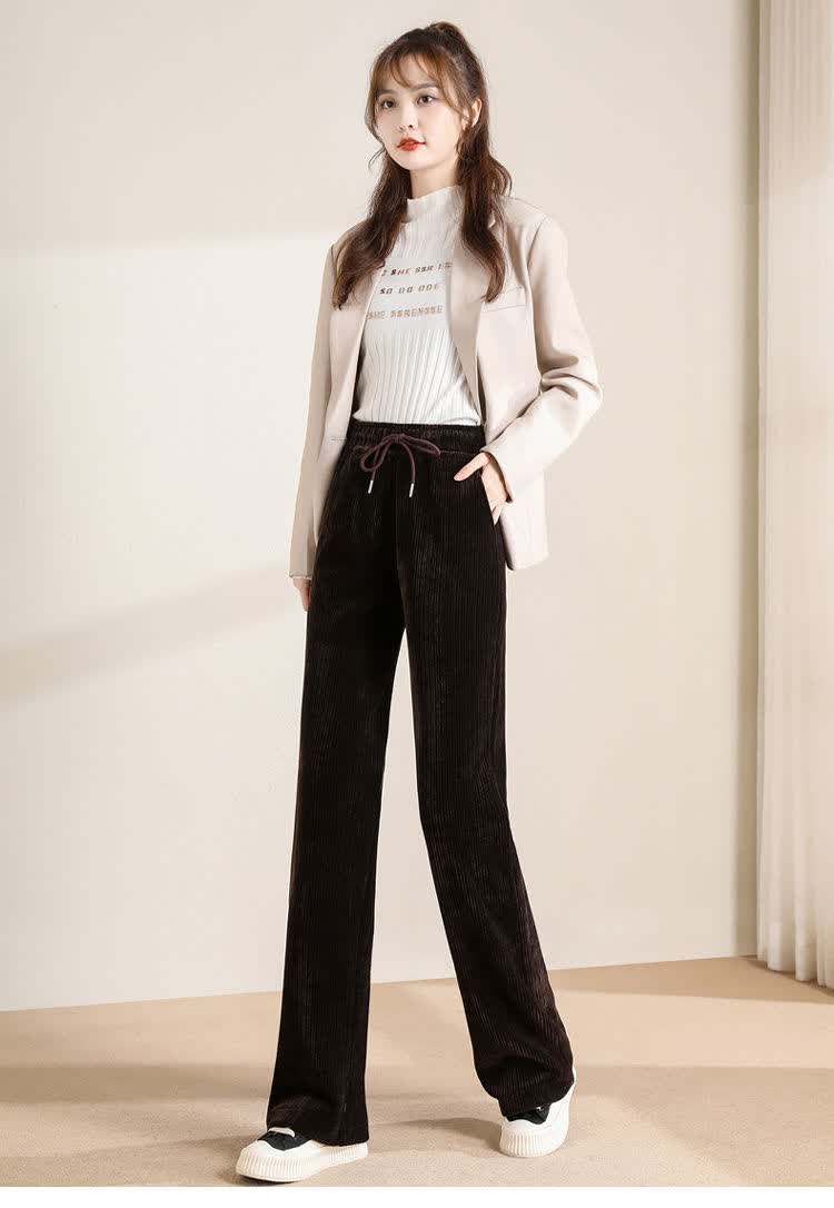 品质精选高端轻奢品牌女装羊羔绒阔腿裤女冬季加绒加厚外穿灯芯绒裤子