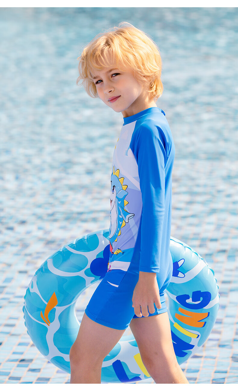 李宁儿童泳衣男童泡温泉游泳衣中大童小学生连体训练泳装907男童泳衣