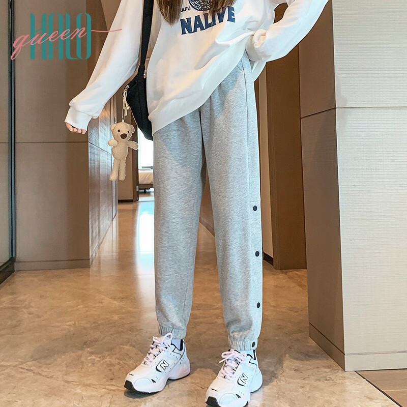 ハロークイーンスウェットパンツレディース22年春夏ルーズ多用途パンツファッショントレンドハーレムカジュアルパンツhw1kk50ライトグレーxl