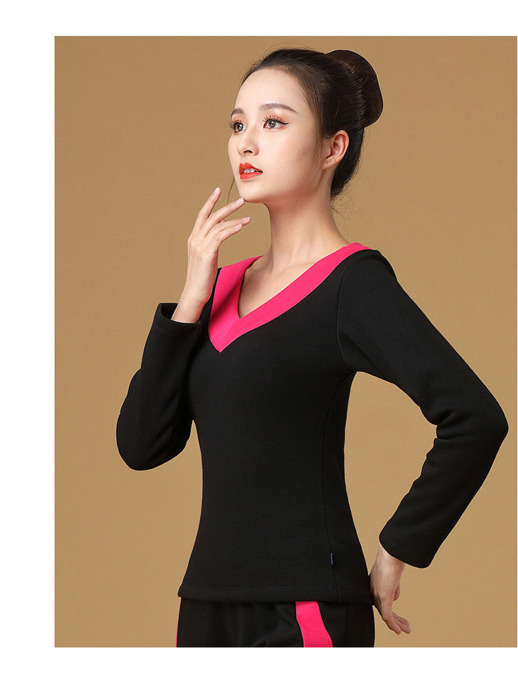 冬季广场舞服装牛奶丝加绒加厚上衣v领舞蹈服练功服跳舞衣服320克牛奶