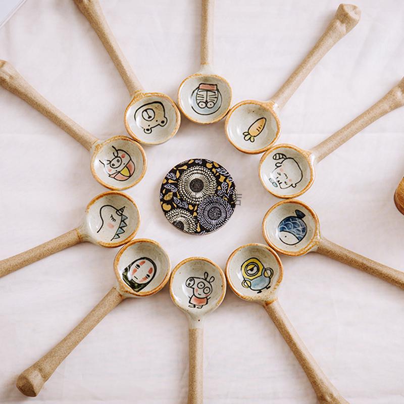 甜品勺小勺子创意可爱创意手工陶瓷勺子可爱卡通咖啡勺日式长柄搅拌