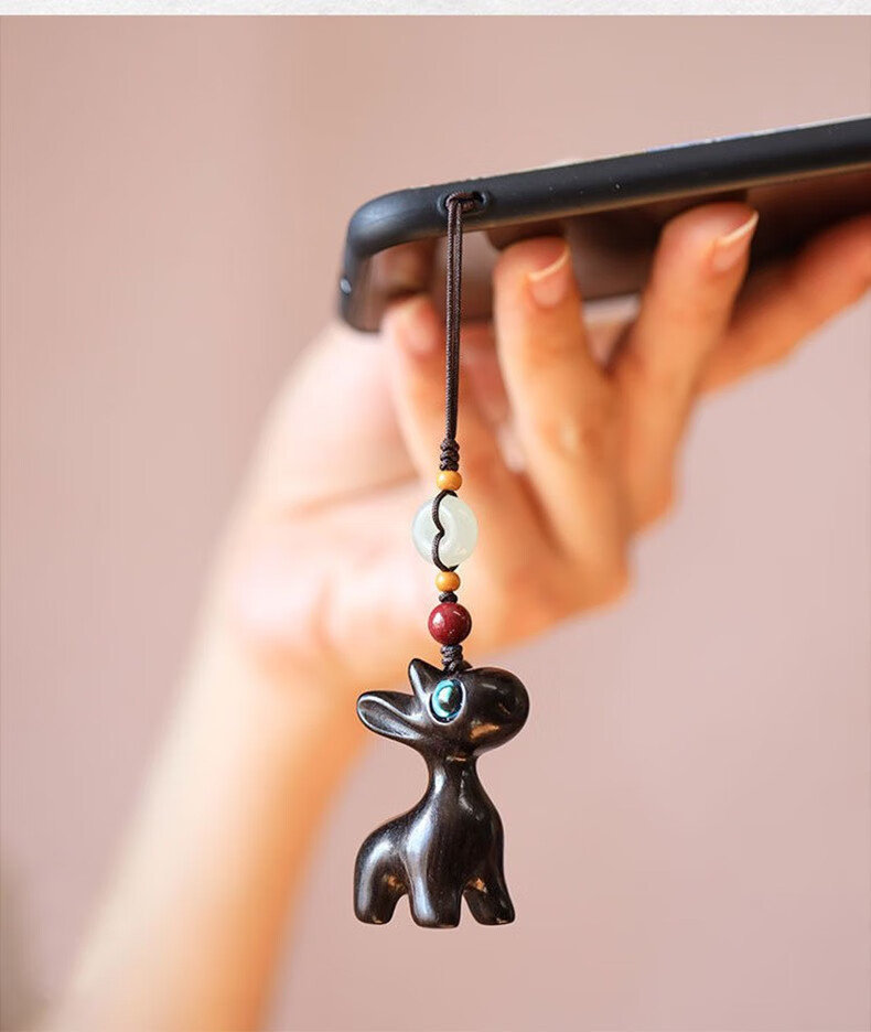 檀木小鹿车载吊坠男女创意高档挂饰品一路平安食梦鹿黑檀木手机链款