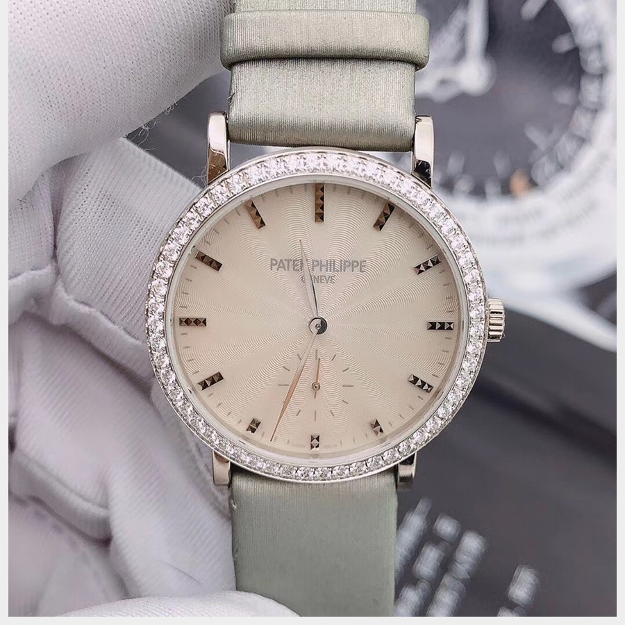 二手95新百达翡丽女表古典表系列手动机械18k玫瑰金镶钻二手手表
