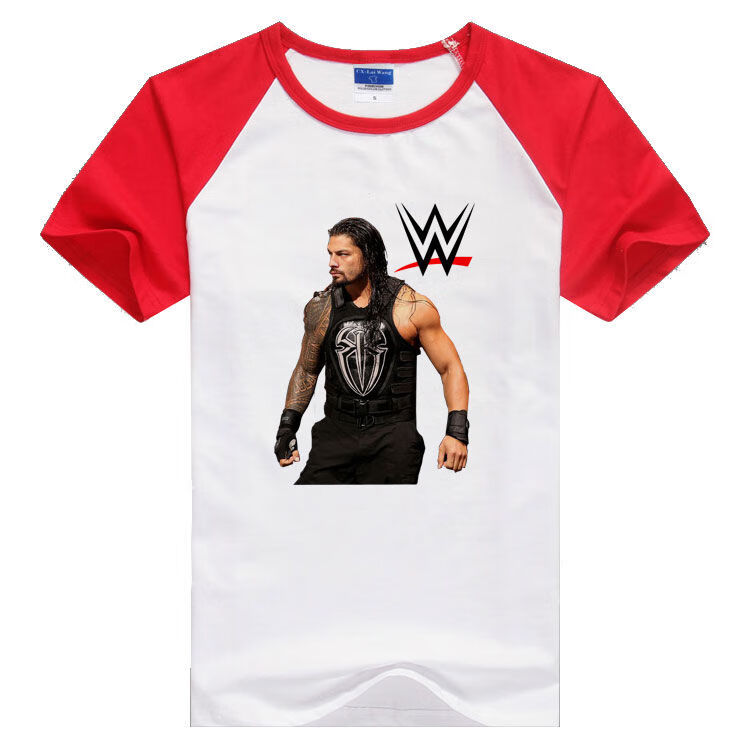 青少年wwe短袖t恤罗曼雷恩斯兰迪迪安赛斯短袖男装衣服高街水洗砖红色