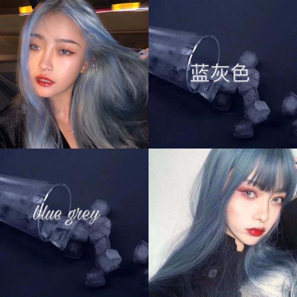 雾蓝色网红染发剂自己染2022流行色黑蓝灰色蓝黑色染发膏半女蓝黑色漂