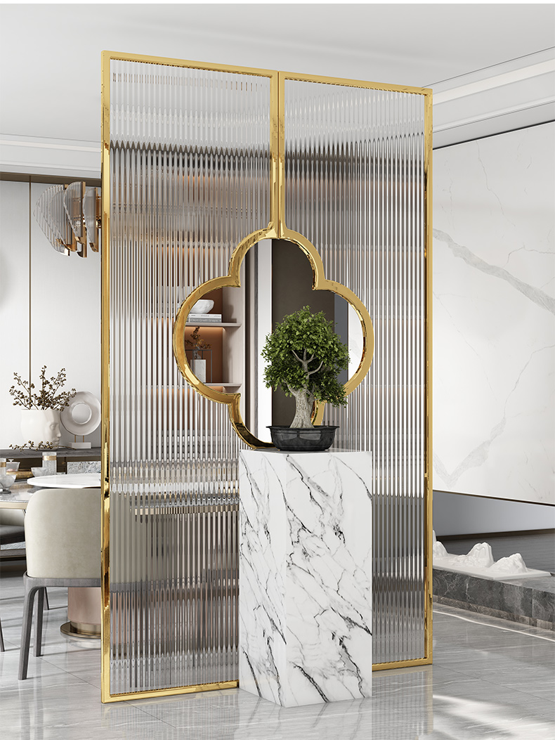 玻璃隔断轻奢简约现代家用客厅装饰玄关金属新中式不锈钢屏风sn