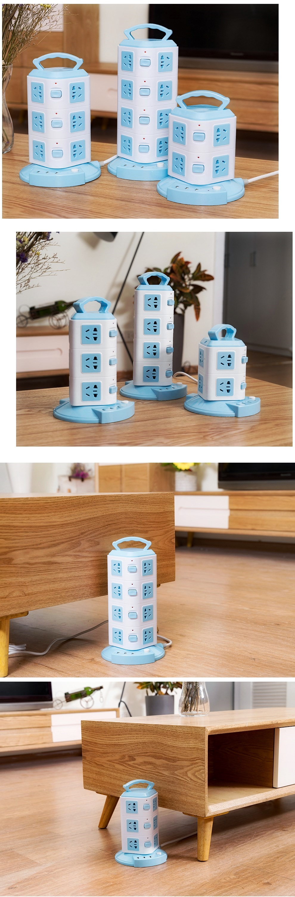 立体式插座带usb办公桌上圆柱形竖多层垂直接线板拖线板插板2层8插孔3