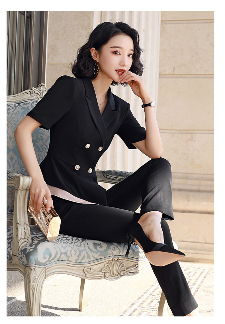 职业装气质女神范美容师短袖ol工作服套裙 黑色西装 1036西裙 8036