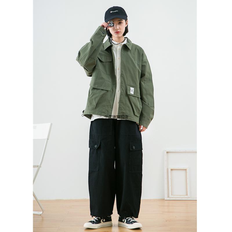 日式工装外套男士多口袋夹克日系复古军事风秋季宽松翻领休闲拉链男女