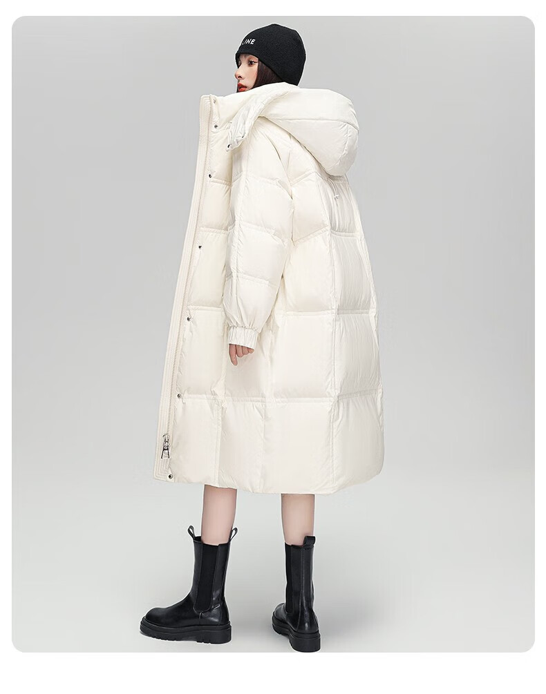 服女2022冬季新款简约大气过膝长款连帽加厚保暖新国标羽绒女士外套xf