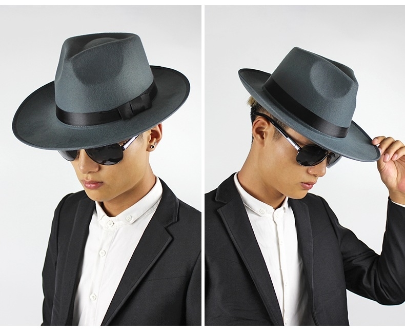 盼玫服饰配件礼仪帽礼帽男大帽檐复古上海滩帽子新郞帽子表演帽黑色