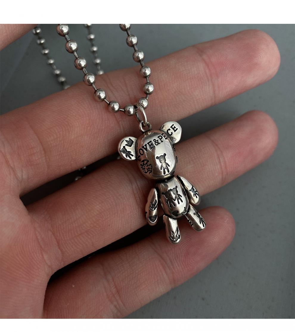 佰伊辰小宝s925银涂鸦小熊项链女吊坠夏锁骨小众设计感轻奢毛衣链通体