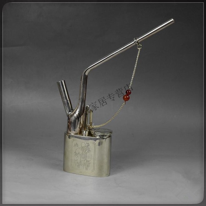 奈趣 纯铜白铜水烟袋水烟斗老式复古加厚水烟筒水烟壶烟丝卷烟两用 重