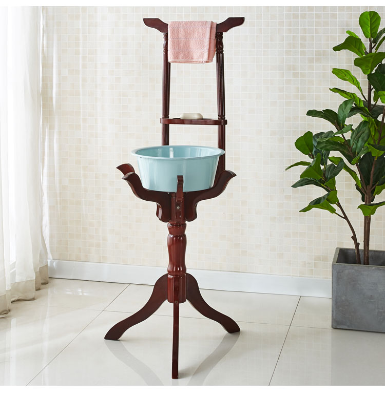 卫生间浴室实木洗手脸盆架木质仿古落地面盆毛巾结婚老式农村单位红