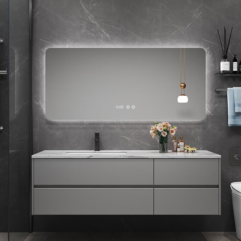 日本卫浴toto 现代岩板台面浴室柜组合简约轻奢实木橡木智能洗漱台