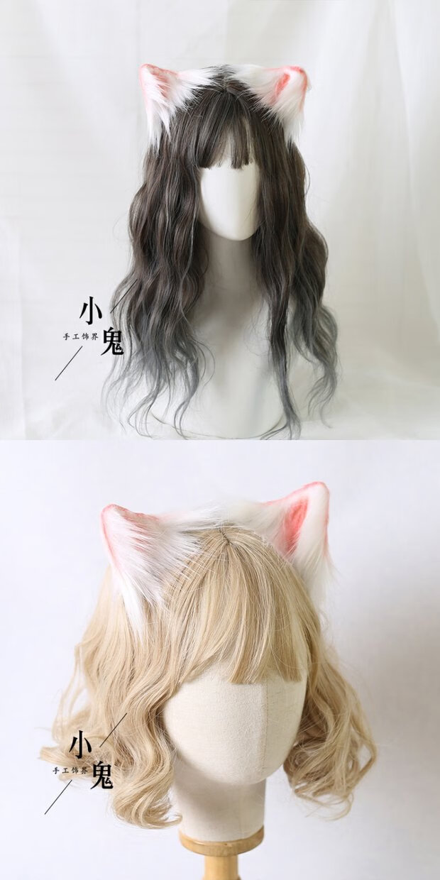 手作猫耳动物耳朵发夹ita仿真兽耳朵拍照猫佣发箍cos狼犬耳娘 全黑耳