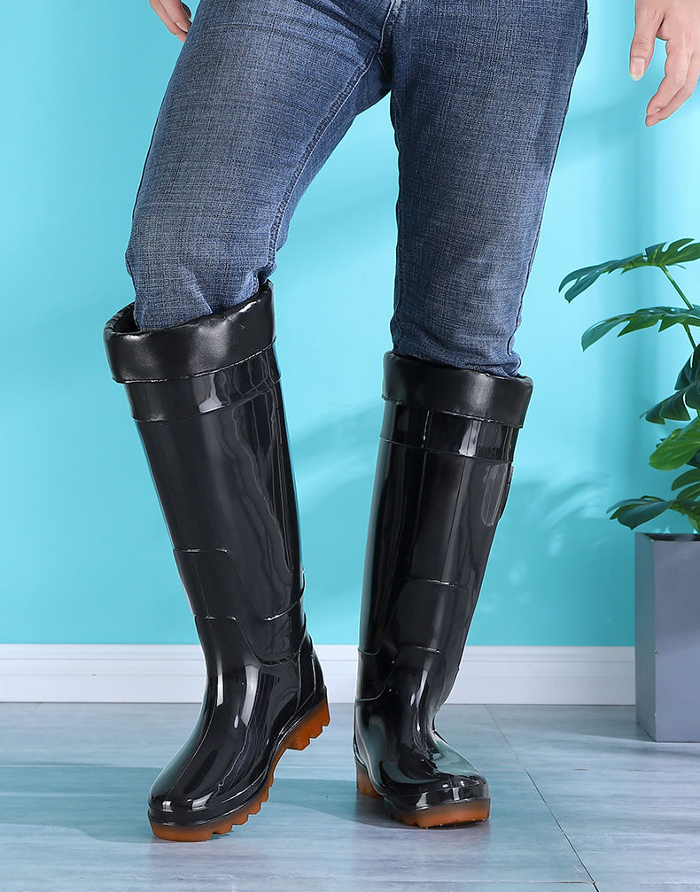 高品质雨靴男款45厘米特高筒雨鞋长筒防滑耐磨加绒可拆卸绒套保暖水鞋