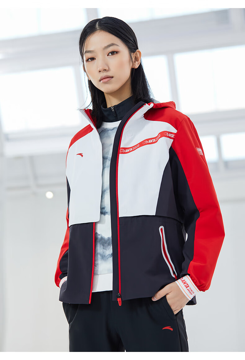 anta安踏22年春季新款女款梭织运动上衣162217620经典红纯净白传奇蓝
