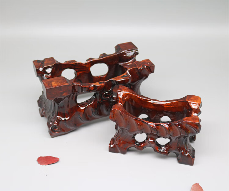 泰山石奇石头底座实木带槽鹅卵石不规则石头黄河石凹槽摆件托架子 免