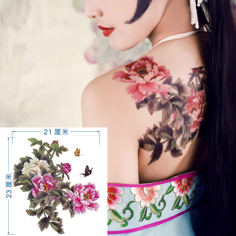 纹身贴女胸部花朵纹身贴大图防水女腿腹部写真遮疤痕
