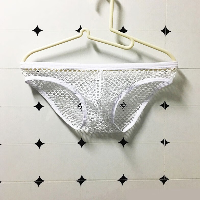 巾语男士性感三角内裤透明短裤大网眼镂空透气时尚潮男低腰弹力橙色m