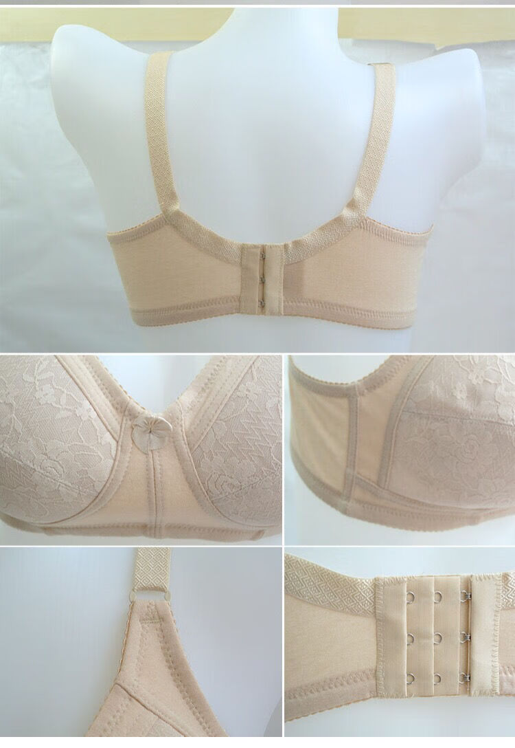 雪澈中老年布文胸大码无钢圈后扣妈妈纯棉薄款内衣老人大号胸罩无海绵